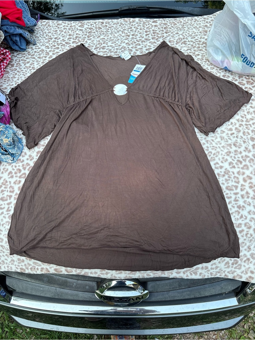 NWT Dotti Beach Women’s Brown V-Neck Swim Cover Up XL Boho Hippie Fairycore